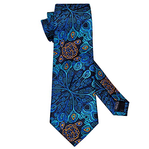 Image of Barry.Wang Flower Ties for Men Handkerchief Cufflinks Set Wedding Necktie Set Party