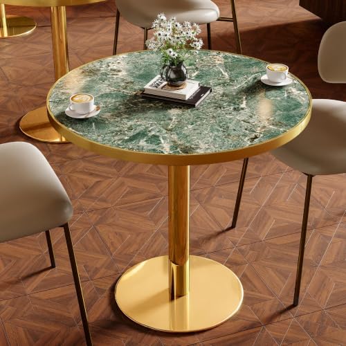 Image of 31.5 inchTulip Table, Sintered Stone Small Round Dining Tables&Metal Edge&Base | Small Modern Circle Dining Table for 2-4 Person ,Bistro Tables for Dining Room /Kitchen /Restaurants /Small Spaces /Verde Alpi