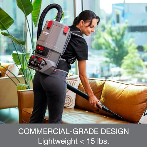Sanitaire Transport Commercial Cordless Backpack Vacuum with Adjustable Wand, Dual 24V Batteries, Handheld Controls, SC580A. Gray