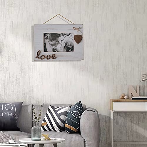 Simelecor 4X6 Love Picture Frame Horizontal White With Heart For Table Top And Wall Mounting-Distressed Wooden Photo Frame Hd Glass Inside (White) #TOP5