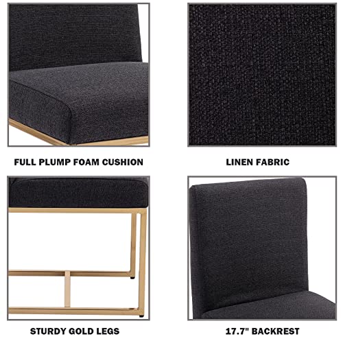 Rivova Contemporary Linen Upholstered Dining Chairs With Golden Base Set Of 4, Comfort Side Chairs For Dining Room, Dining Room Chairs, Charcoal #TOP4