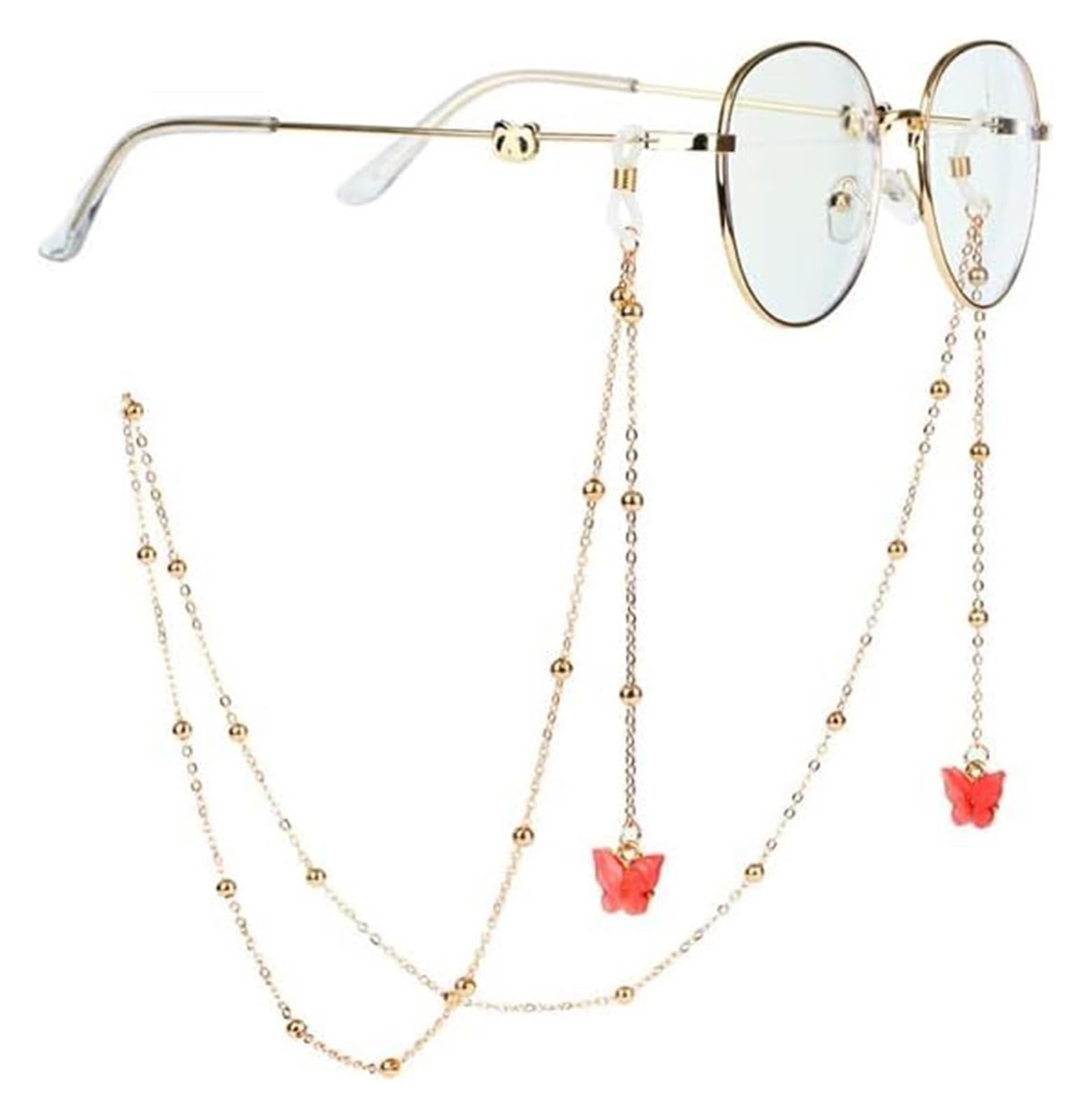 Brillenkette, Brillenseil, Brillenketten-Lanyard, modischer und schicker Spitzen-Schmetterlingsanhänger, Brillenkette, Sonnenbrille, Lesebrillen-Seil-Clip, Halsband-Seil(Yellow)