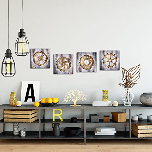 AtGoWac Steampunk Painting Mechanical Canvas Wall Art Rustic Gear Wheel Bar Art Framed Gallery Wrap Living Room Workshop Decor 12"x12"x4 Panels steampunk buy now online AtGoWac Steampunk Painting Mechanical Canvas Wall Art Rustic Gear Wheel Bar Art Framed Gallery Wrap Living Room Workshop Decor 12"x12"x4 Panels steampunk buy now online