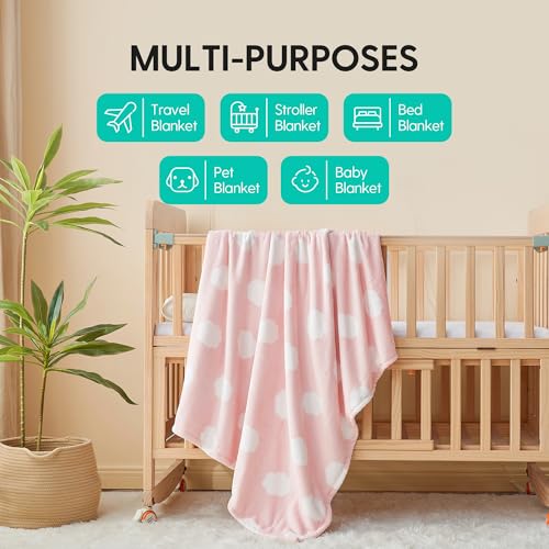 Image of Baby Blankets for Girls and Boys, Soft Milky Plush Fleece Baby Blanket, Receiving Blankets and Swaddle Blankets for Newborns, 30 * 40 Inch, Pink Clouds