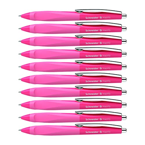 Schneider Haptify Ballpoint Pen, M (Medium), Refillable And Retractable, Coral Barrel, Box Of 10 Pens, Blue Ink (135332) #TOP1