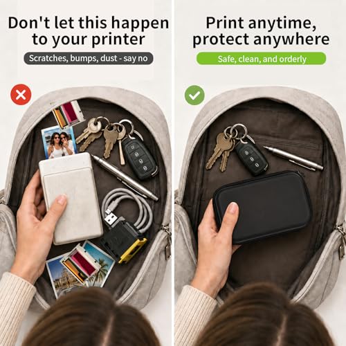 Image of casmilee Photo Printer Carrying Case for Liene Pearl N200 Pro, Lightweight Wireless Storage Bag with Soft Lining & Elastic Straps for Paper and Ink (Black)