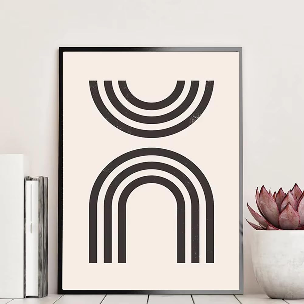 DFZEWKI Scandinavian Abstract Wall Art Geometric Beige and Black Arches Geometric Lines Poster Print for Living Room Decor(40x60cm(16x24in)/No frame)