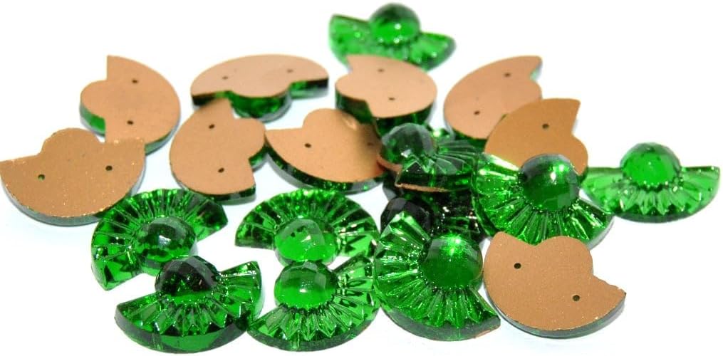 Czech Glass Rhinestones Flat Back Sew On with Hole, Smargd Foiled (SMARGD-SIMILIZATION), Glass, Czech Republic (18 x 13 mm)