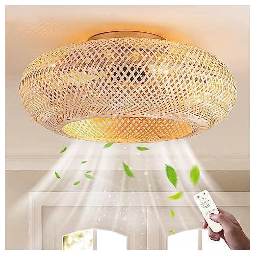 Ventilador de techo con luz y mando a distancia silencioso Lámpara De Techo E27 Retro luces de ratán tejida a mano Lámpara De Plafones Para Sala De Estar Dormitorio restaurante Comedor Iluminación
