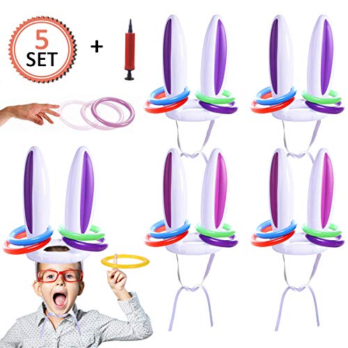IRONLAND 5 Pack Easter Inflatable Bunny Ears Ring Toss Party Games Easter Indoor Outdoor Rabbit Ears Ring Toss Games Toys Gift Party Favors Supplies for Kids Adult Family School Carnival