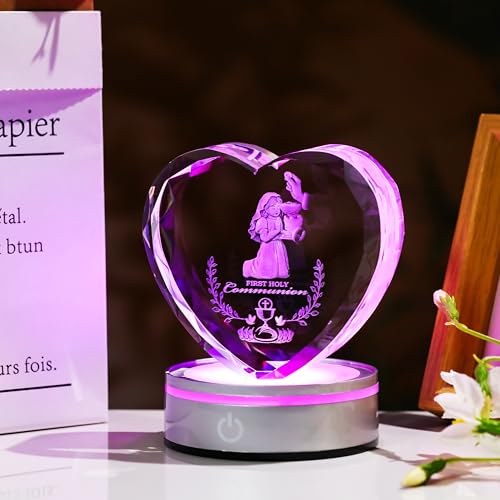 Image of Qianwei First Communion Gifts for Girls, 3D Engraving Crystal Praying Girl Figurine First 1st Communion Veil Decoration, Baptism Gifts for Girls Catholic