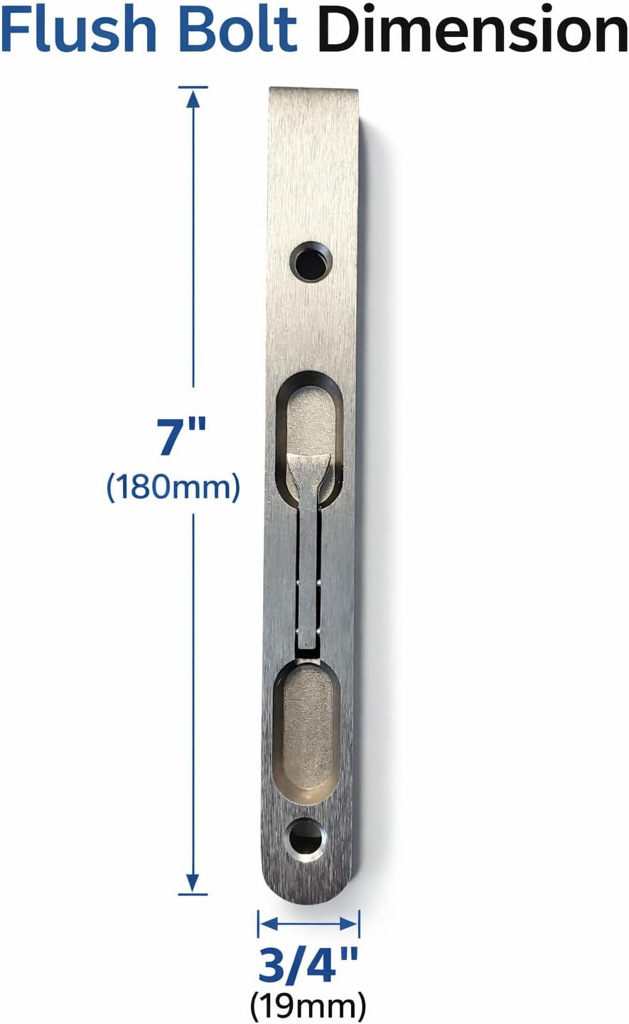 7 Inch Satin Nickel Metal Flush Bolt for Double Door, Flush Bolt for Wooden Astragals, French Door Hardware Set with Flip Lever, Includes Plates and Screws, Door Flush Bolt for Inactive Panel