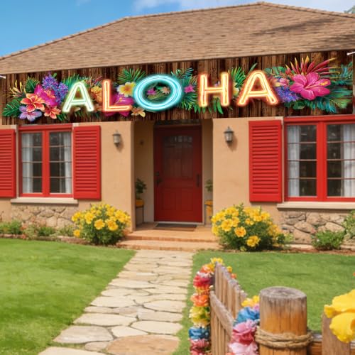 Image of Nuxovilar Aloha Banner Hawaiian Party Decorations 118.11x19.68 Inches