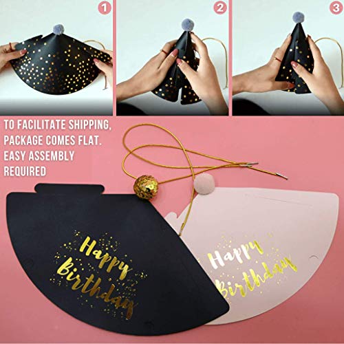 Birthday Party Hats - Fun Celebration Kit of 12 Gold Happy Birthday Cone Party Hats for Kids Birthday Party - Birthday Party Supplies and Decorations