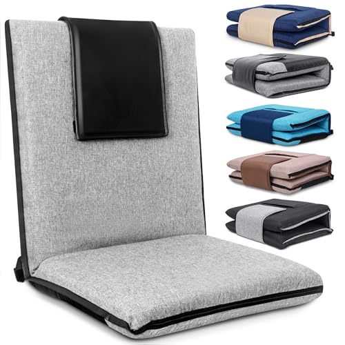 Image of FASTMOMENT Floor Chair with Water Repellent Fabric 14-Position Adjustable Floor Chair with Back Support Portable Ground Seating for Adults Foldable Meditation Seat with Washable Cover (Light Grey)