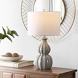 SAFAVIEH Lighting Collection – Wade Grey Double Gourd Ceramic Table Lamp, 26-Inch Accent Lamp for Bedroom, Living Room, Home Office (TBL4274A)