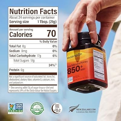 Wedderspoon Raw Manuka Honey 850+ MGO, 17.6 Oz, Unpasteurized New Zealand Honey, Non-GMO, BPA-Free Jar, Superfood & Natural Wellness Support