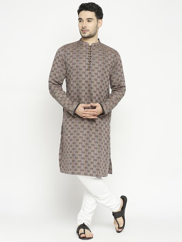 Image of Arch Attire Men's Kurta | Cotton Long Kurta | Full-Sleeve with Mandarin Collared Neck | Stylish and Traditional | Ethnic Wear | Ideal for Every Occasion | Pack of 1 (Brown)