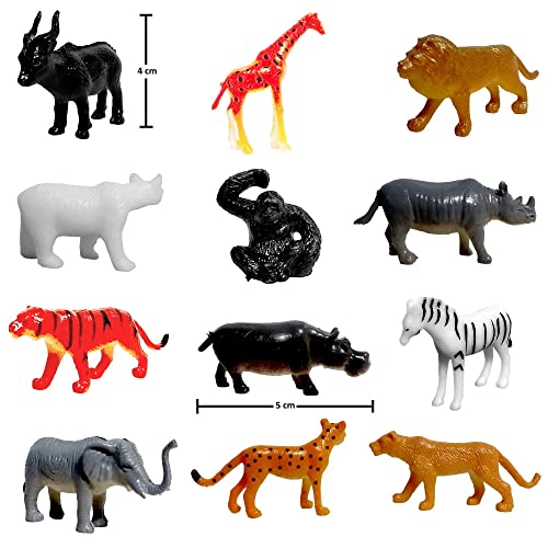 Animais do Safari Kit Bichos de Plástico com 12 Bonecos Girafa Elefante Zebra Camelo Macaco