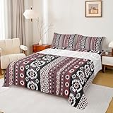 Homewish Geometric Aztec Kids Sheet Full Size,Western Cowboy Tribal Ethnic Southwest Bedding Set, Leopard Cheetah Skin Abstract Kids Room Decor,Black Red Sheet(Fitted+Flat+2 Pillowcases)
