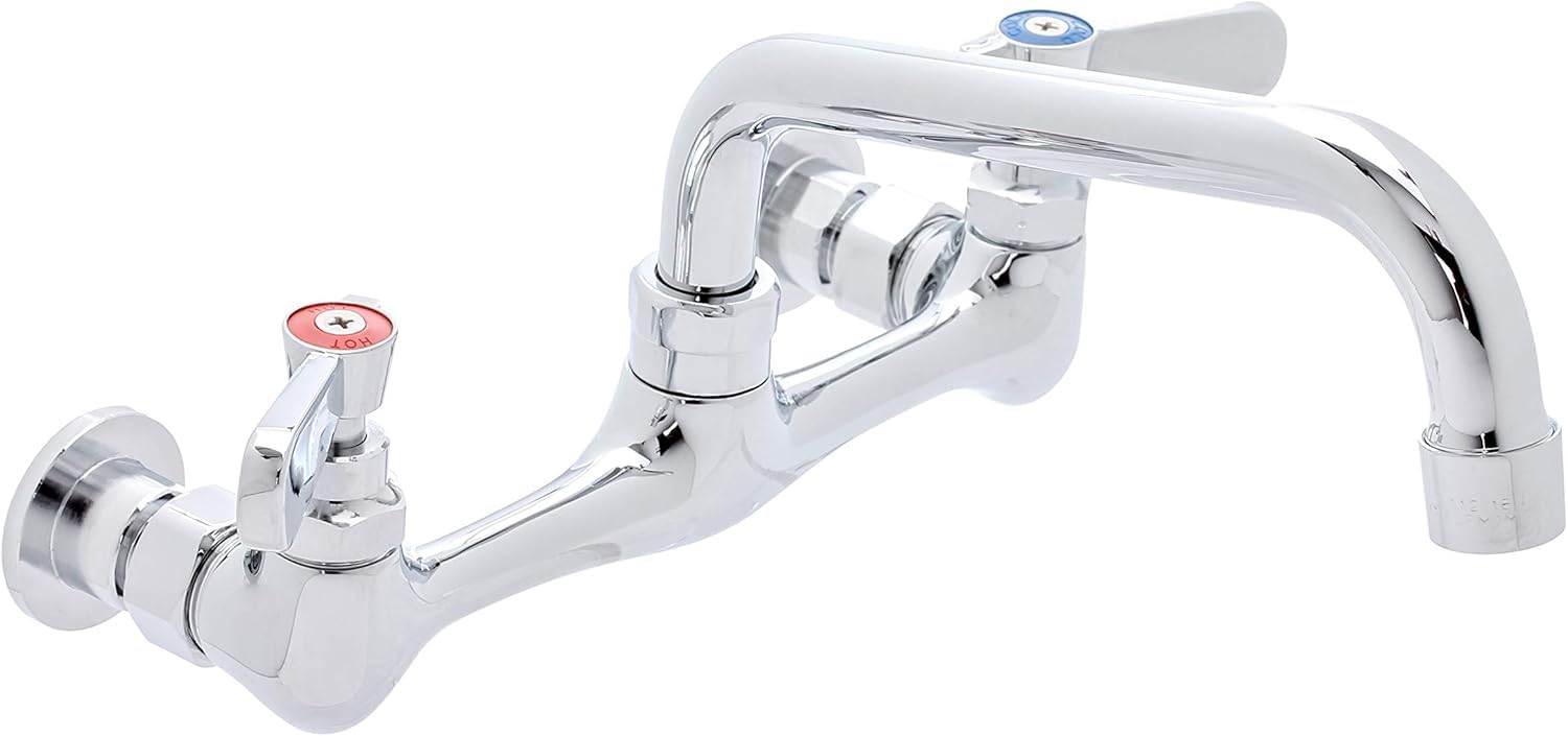 DuraSteel Commercial Sink Faucet - NSF No Lead 8” Center Commercial Wall Mount Faucet Kitchen with 6 Inch Swivel Spout - Lever Handle - Industrial Restaurant Kitchen Utility Prep Sink Mounted Faucets