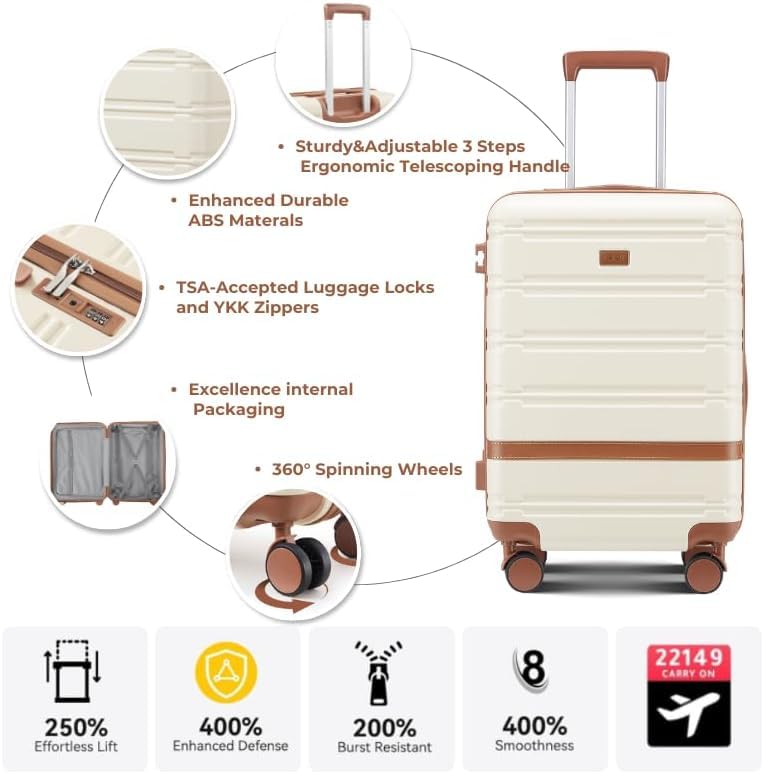 Image of NEISIA Luggage Sets 3 Piece with spinner wheels, PC+ABS Hard Shell Travel Luggage,Lightweight Carry-on suitcases with TSA Lock,YKK Zippers Fathers Day Gift for Dad Men Husband(Dark Green)