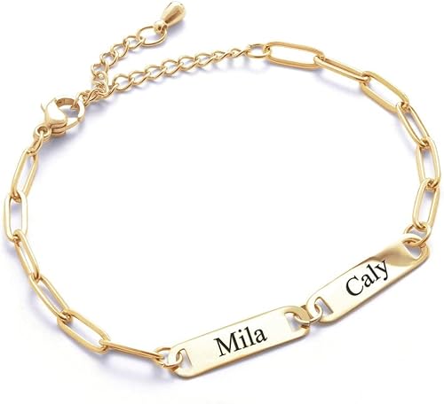 Custom Multiple Name Charm Bracelet Personalized Engraved Jewelry, Friendship Gift for Women or Mom, Couples Bracelet, Birthday Gift for Her –