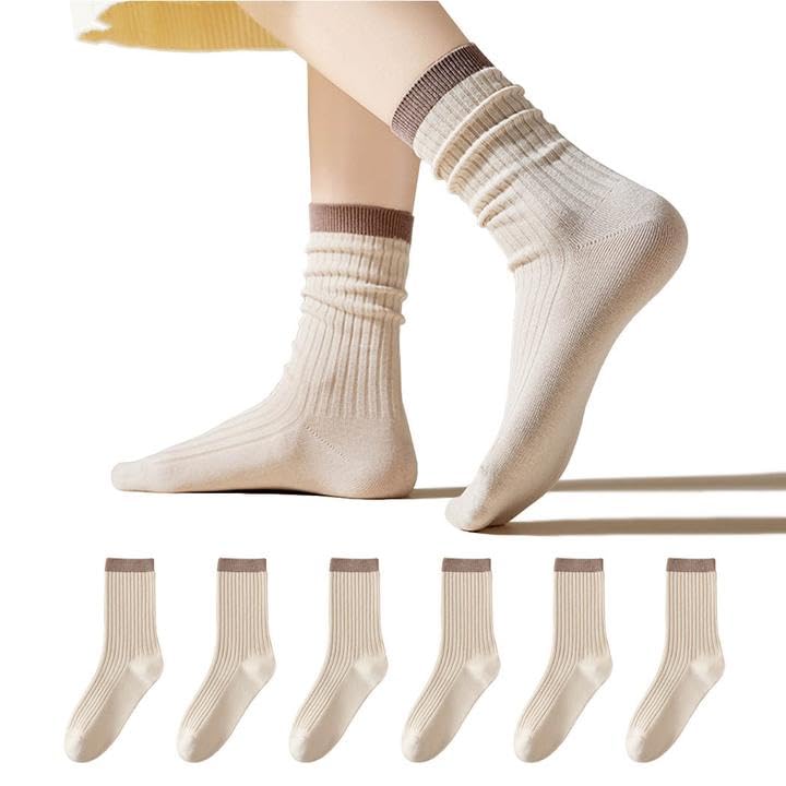 6 Pairs Womens Crew Socks Casual Athletic Socks Cozy Socks Cotton Socks for Girls