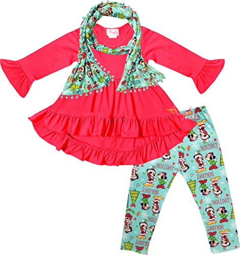 Boutique Clothing Baby Girls Disney Christmas Mickey Minnie Top Legging Scarf Set Pink Mint 18-24M/XS