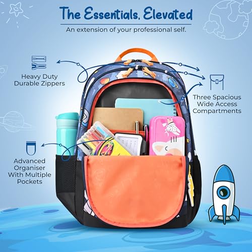 Image of Gear Astro Kid 15 inch /20L Small Water Resistant School Bag | Casual Backpack | Daypack | Travel Backpack | Kids Bag for Boys /Girls (Blue - Yellow)