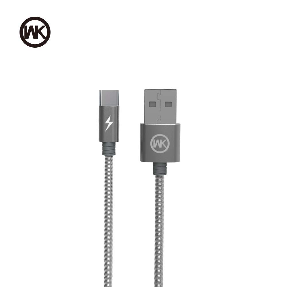 Wayona WK Design Kingkong Metal Braided Quick Charge and Data Sync Charging Cable 2.4A -3ft/1mtr (Type C, Silver)