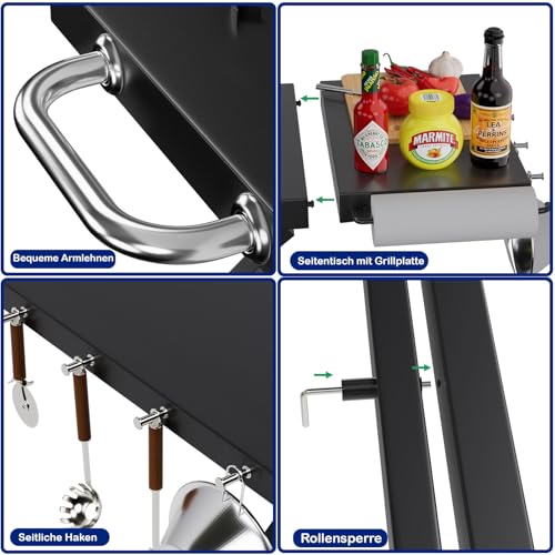 GriHero Rollbar Trolley für Enders Gasgrill Urban Serie, Faltbarer Grilltisch Outdoor BBQ Grilltisch Grillwagen mit Beistelltisch für Camping