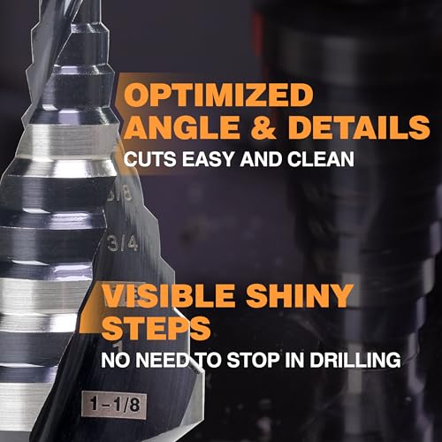 Image of Heavy Duty M35 HSS 1 /4 to 1-1 /8 Inch Step Drill Bit with Double Flutes, Large High Speed Steel Step Bit for Stainless Steel, Metal, Wood