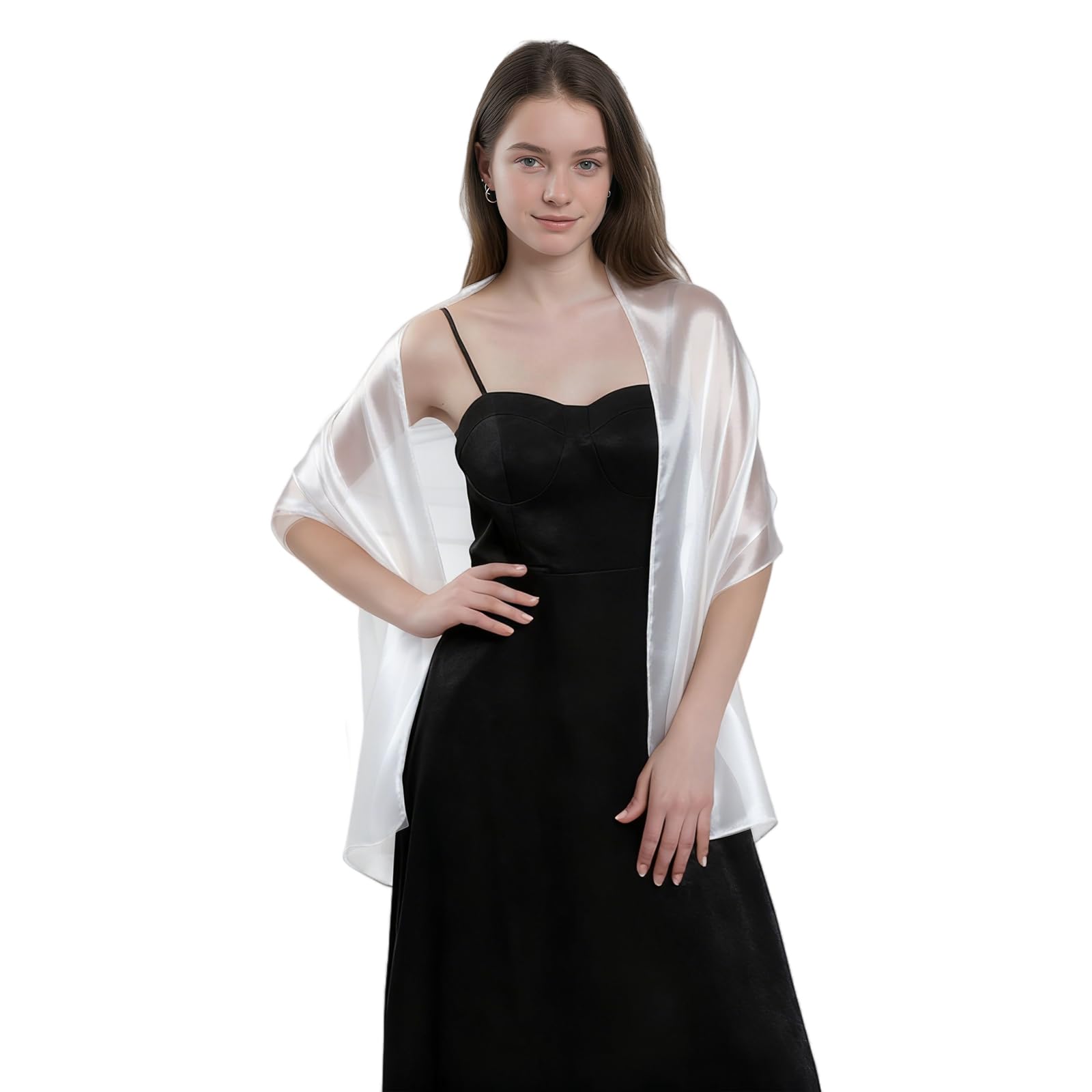 Szal na suknię wieczorową, Elegancki szal ślubny dla kobiet na uroczystości, na wieczorne przyjęcia, codziennego użytku, Elegancki szal dla druhny ślubnej, biały, 170 x 70 cm