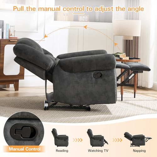 Image of CANMOV Manual Recliner Chair Set of 2, Classic and Traditional Fabric Recliner Chair with Comfortable Arms and Back Single Sofa for Living Room, Grey