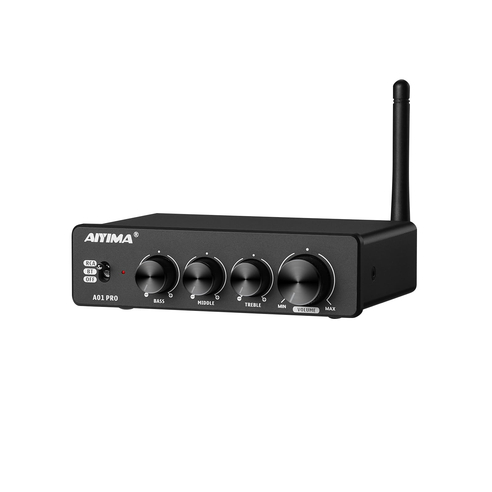 AIYIMA A01 PRO TPA3116 100W x2 Bluetooth 5.1 Hifi-Stereo-Desktop-Verstärker | 2.1-Kanal-Class-D-Verstärker,Höhen-/Mitten-/Bassregelung,QCC3034 aptX,3,5-mm-AUX-Ausgang für passive Heimkino-Lautsprecher