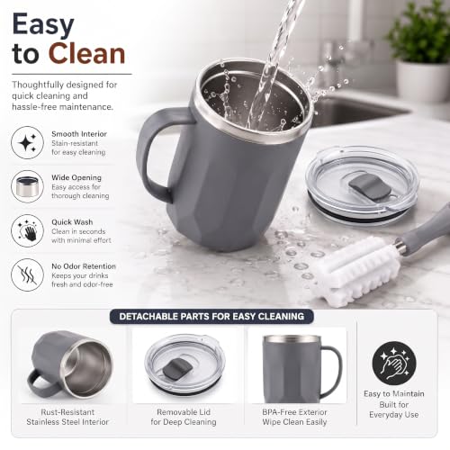 Image of MAGIC SPOON Stainless Steel Travel Coffee Mug with Sipper Lid & Handle, Insulated Tea Cup, BPA-Free Double Wall Tumbler for Hot-Cold Beverages, Office, Home, Car, Travel- Grey, (400ml X 1 Pack)