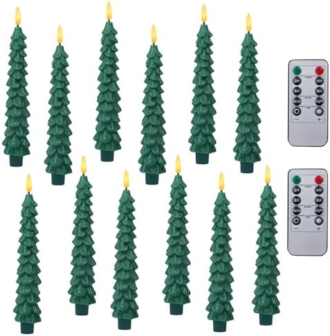 LED Flameless Taper Candles with Remote & Timer – 12 Pack Battery Operated Christmas Window Candles, Warm White Flickering Light, Safe Realistic Flame for Holiday Table & Home Décor