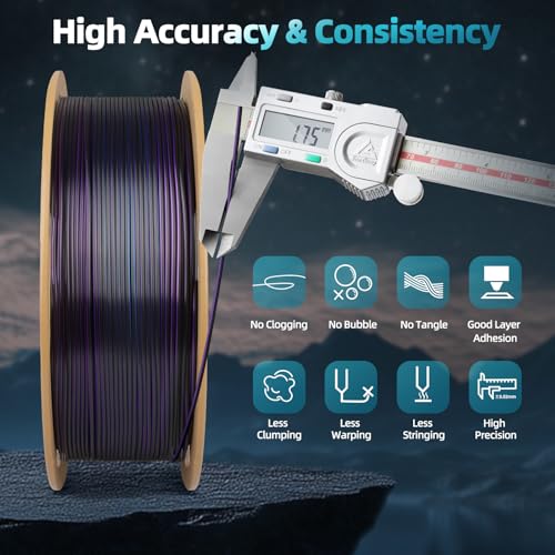 Image of Silk Tricolor PLA Filament 1.75mm, 3D Printer 3-in-1 Multicolor PLA Filament, Dimensional Accuracy + /-0.02mm 1KG Spool (2.2 lbs), Shiny Silk Texture, Triple Color Silk PLA Filament (Blue Purple Black)