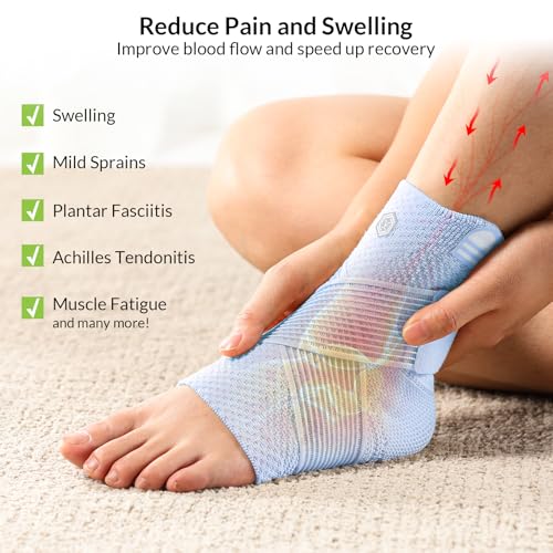 Image of ZOELION Ankle Brace Compression Support with Removable Fishnet Strap, 3D Knit Plantar Fasciitis Relief Achilles Tendonitis Brace, Ankle Compression Sleeve for Pain Relief & Injury Healing, Blue /XXL