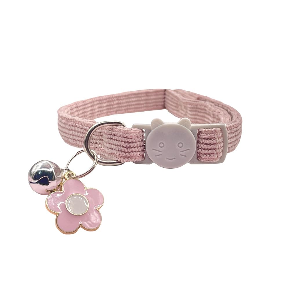 Cat Collar Bell Pendant Flower Adjustable Corduroy Kitten Collar Pet Collar Pink