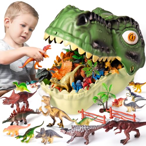 RISUNTOY Dinosaur Toys for Kids 3-5,45PCS Realistic Jurassic Dinosaurs Figures with Eggs&Trees&Fence...