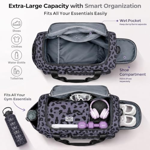 Image of FIORETTO Women's Gym Duffle Bag with Shoes Compartment, 30L Capacity, Ideal for Travel, Gym, Sports, Duffel, Weekender