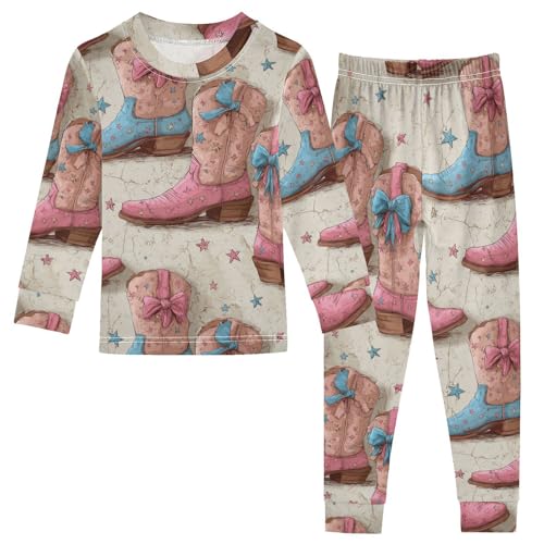 Pajama Sets Long Sleeve Cowgirl Boot Stars and Bows Soft Comfy Sleepwear 2 Piece PJS 3-8T