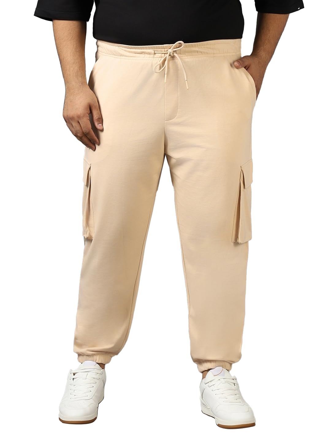 Bewakoof Men’s Mid Rise Air 1.0 Terry Solid Oversized Fit Plus Size Joggers