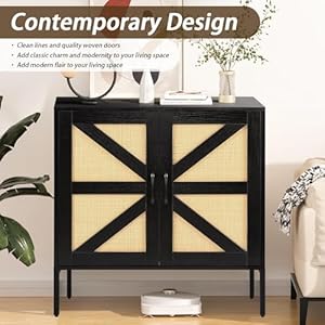 Buffet sideboard with handmade natural rattan doors rattan cabinet storage cabinet console table accent cabinet for dining room living room kitchen 315x 1496x 3189 inchesblack  urban country home decor