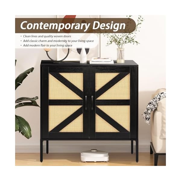 Buffet sideboard with handmade natural rattan doors rattan cabinet storage cabinet console table accent cabinet for dining room living room kitchen 315x 1496x 3189 inchesblack  urban country home decor