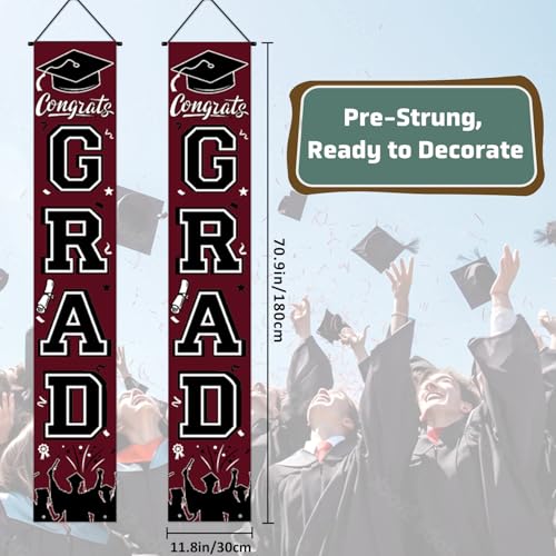 Image of Graduation Decorations 2026 Porch Banner, Graduation Banner Class of 2026, Maroon Congrats Grad Decorations for Door and Porch Party Supplies