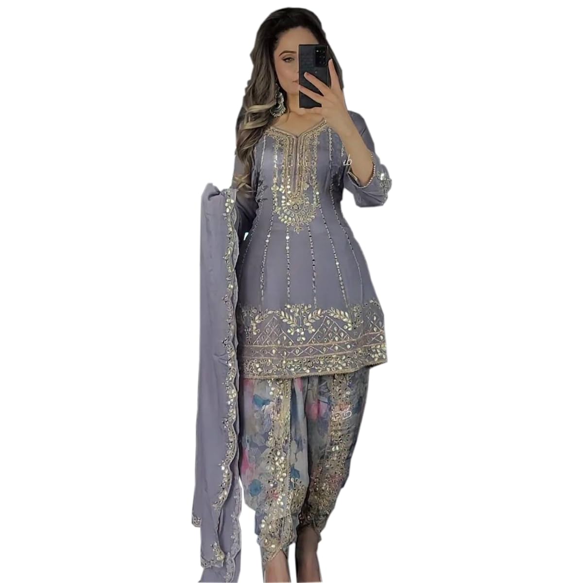 SHAFNUFAB Womens Net Semi Stitched dhoti suit for women Ladies use dhoti suit for women wedding For Emboirdery dhoti suits for women with dupatta And dhotisuits wedding