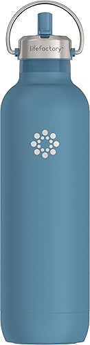 Lifefactory Botella deportiva de acero inoxidable aislada al vacío con tapa de pajita, 32 onzas, mezclilla oscura